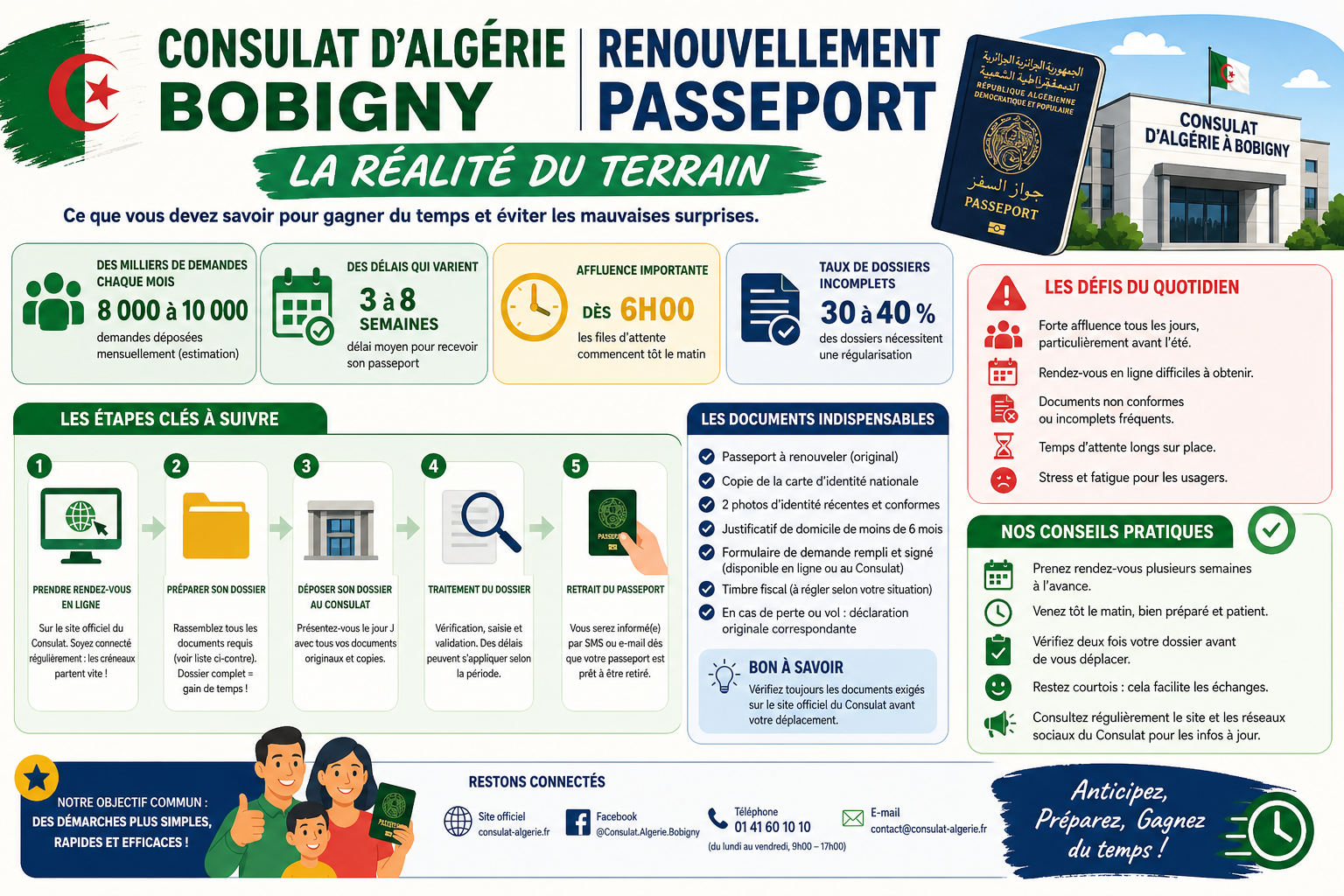Infographie : Consulat d'Algérie Bobigny renouvellement passeport : la réalité du terrain