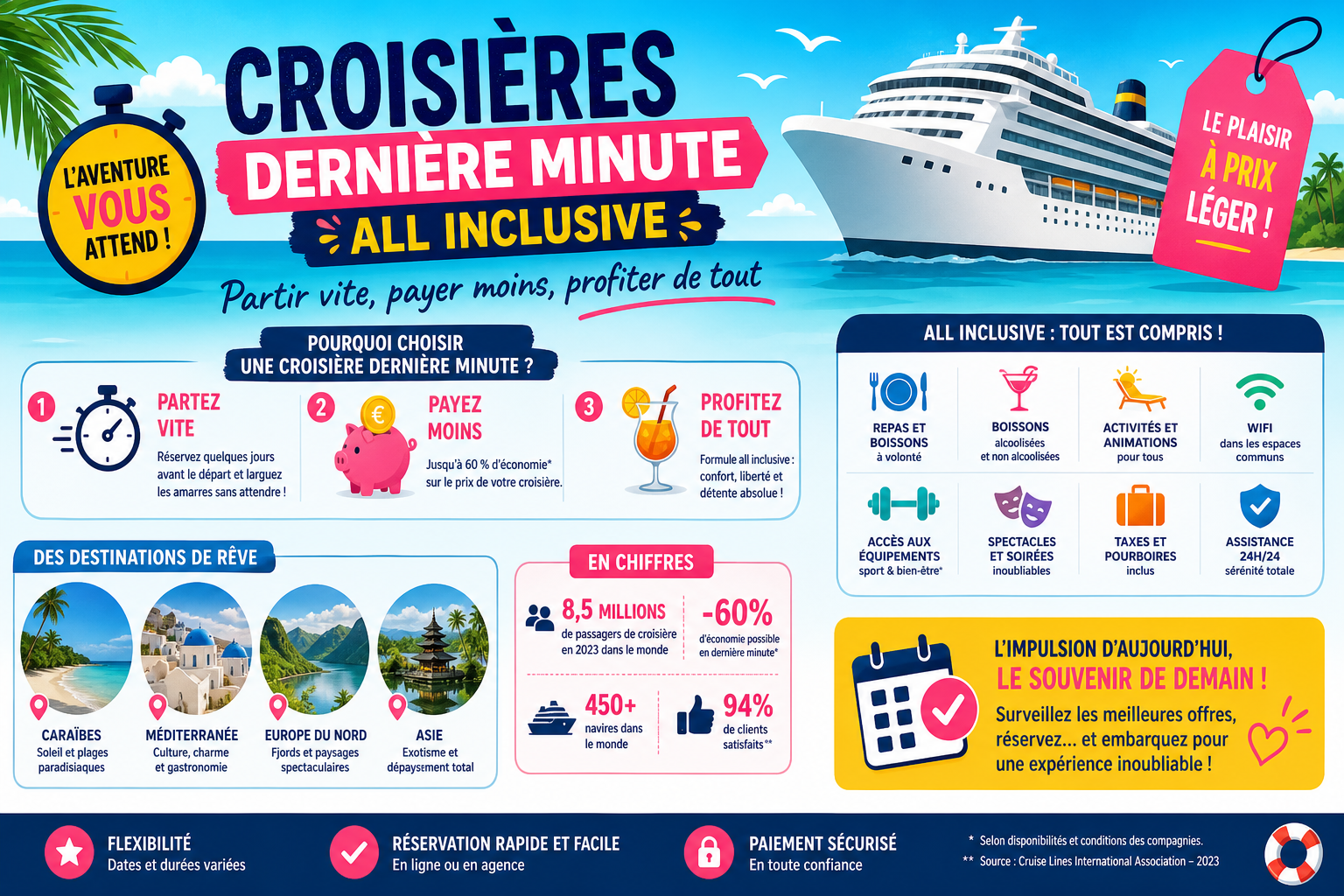 Infographie : Croisières dernière minute all inclusive : partir vite, payer moins, profiter de tout