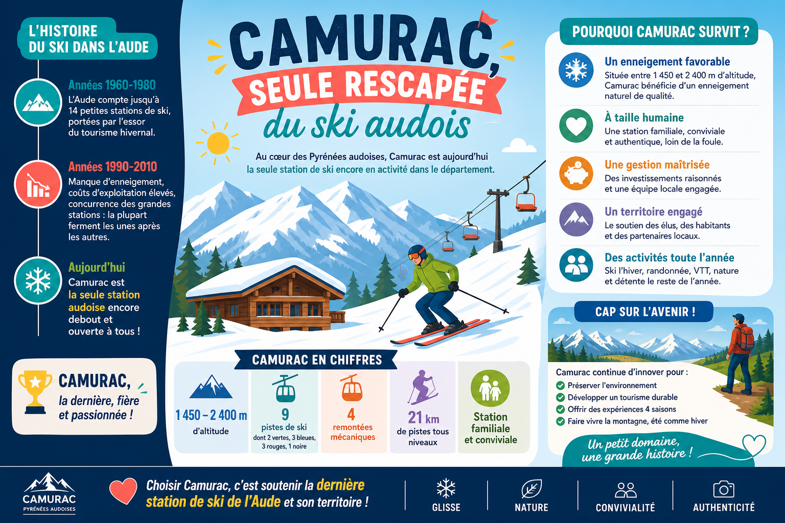 Infographie : La station de montagne Camurac, seule rescapée du ski audois