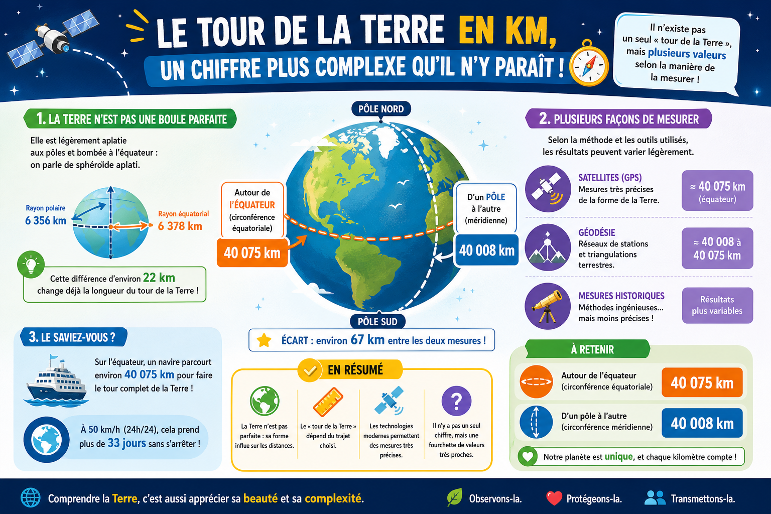 Infographie : Le tour de la Terre en km, un chiffre plus complexe qu'il n'y paraît