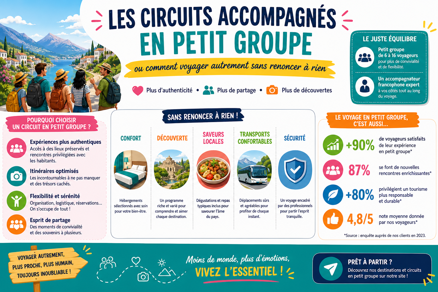Infographie : Les circuits accompagnés en petit groupe, ou comment voyager autrement sans renoncer à rien