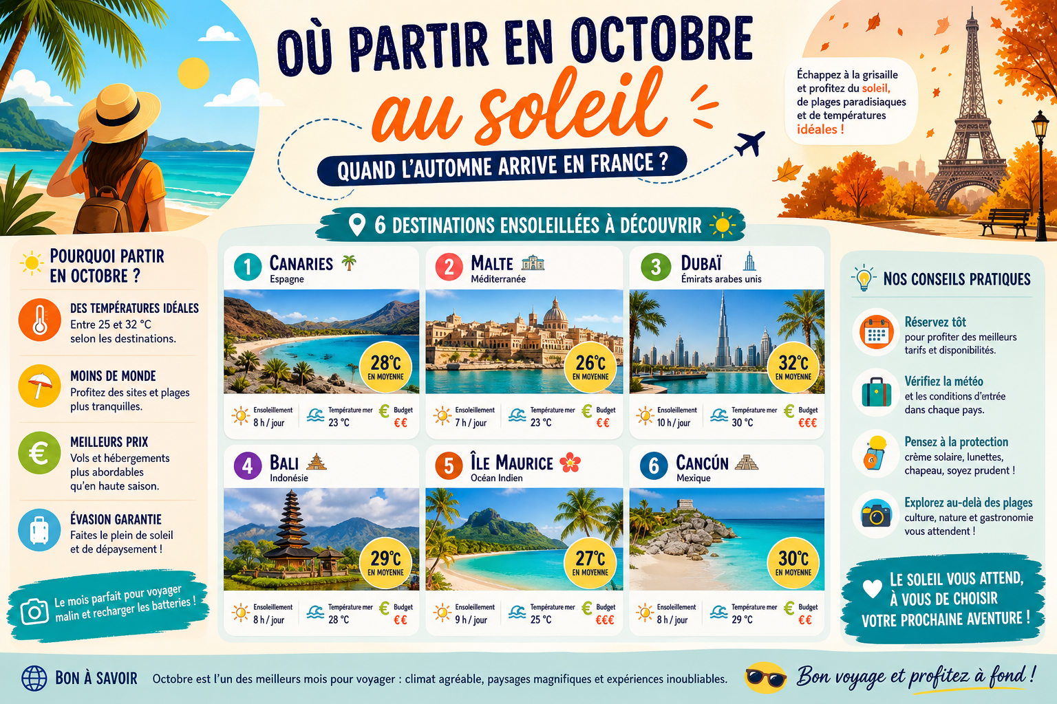 Infographie : Où partir en octobre au soleil quand l'automne arrive en France ?