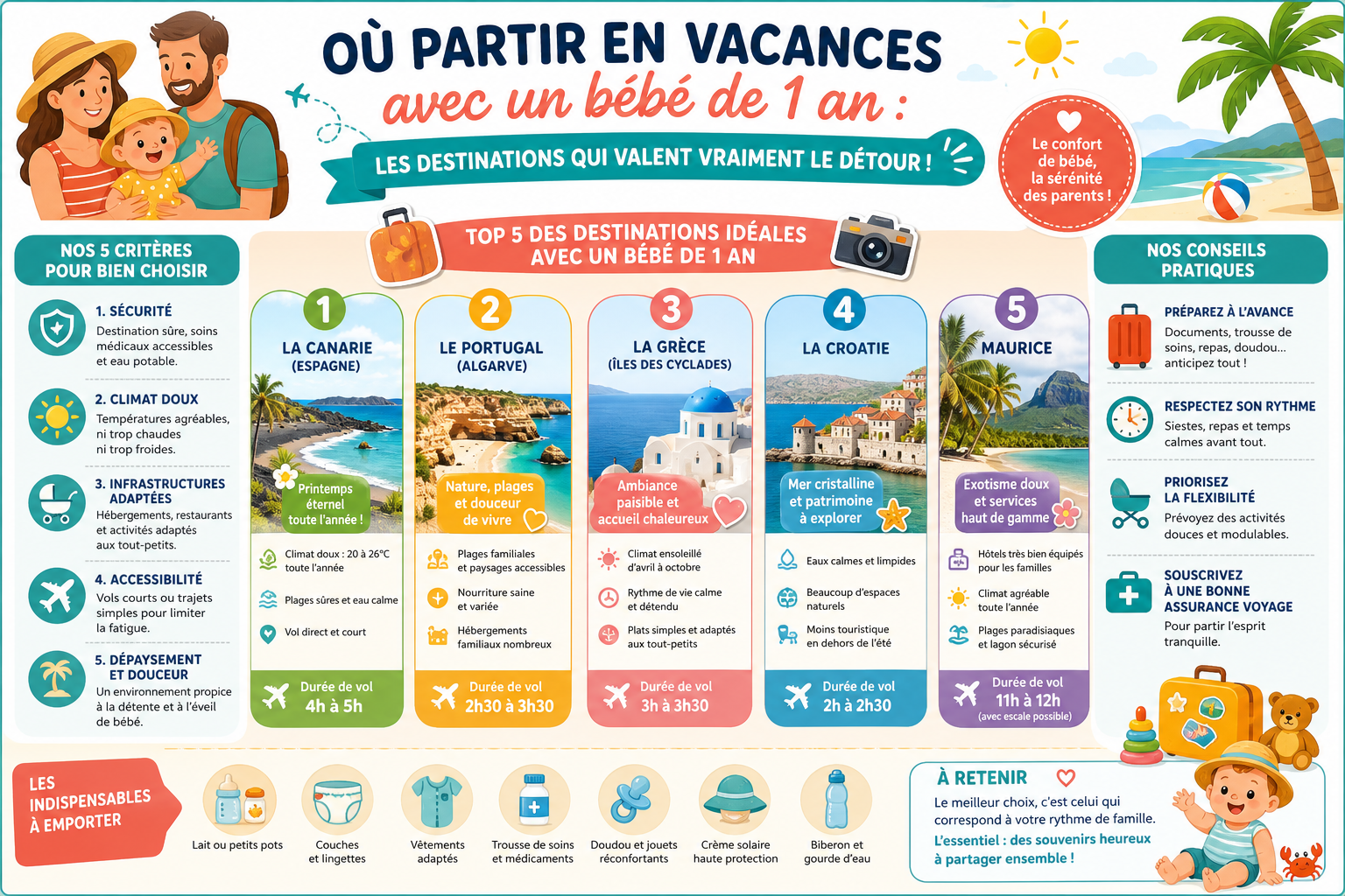 Infographie : Où partir en vacances avec un bébé de 1 an : les destinations qui valent vraiment le détour ?