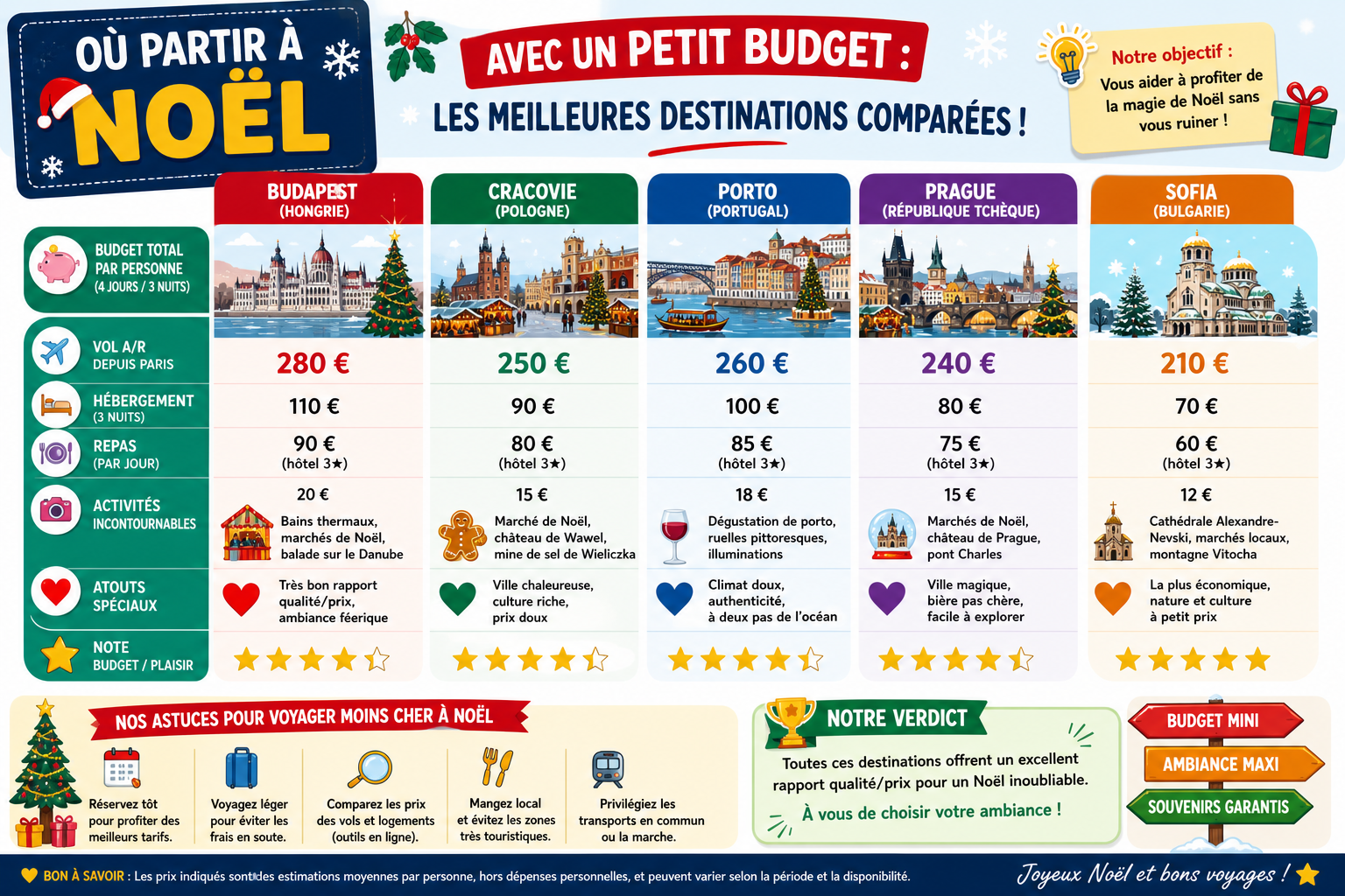 Infographie : Où partir à Noël avec un petit budget : les meilleures destinations comparées ?