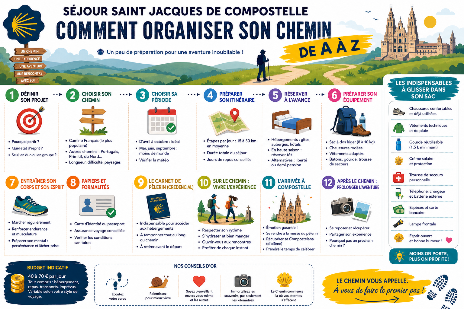 Infographie : Séjour saint Jacques de Compostelle : comment organiser son chemin de A à Z