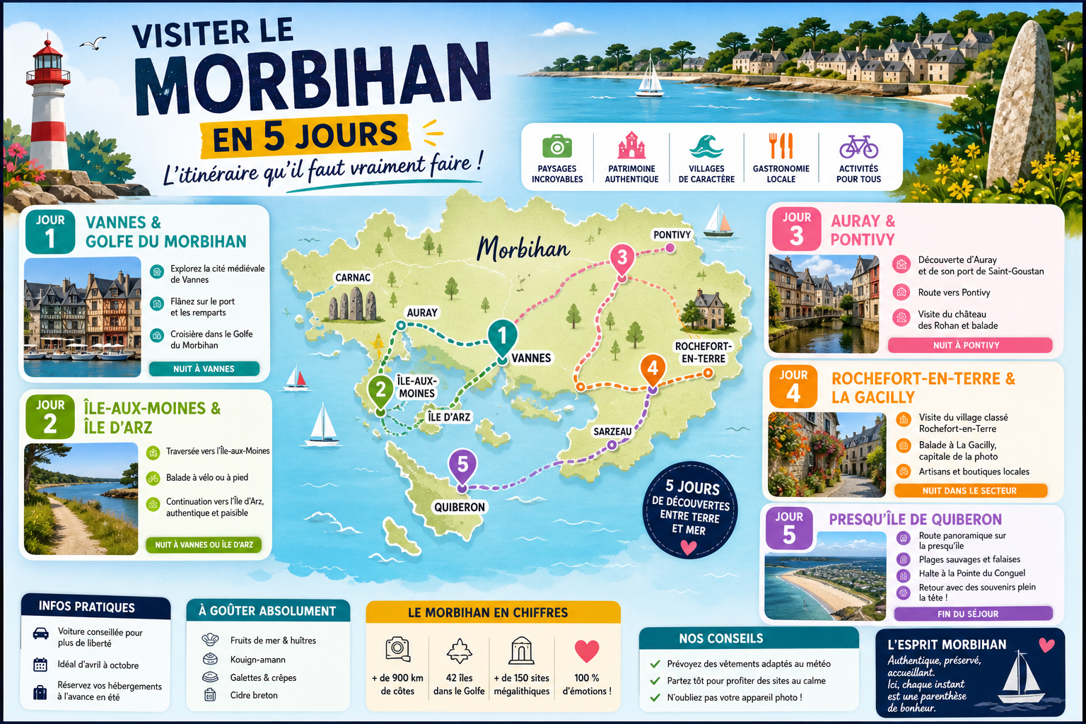 Infographie : Visiter le Morbihan en 5 jours, l'itinéraire qu'il faut vraiment faire