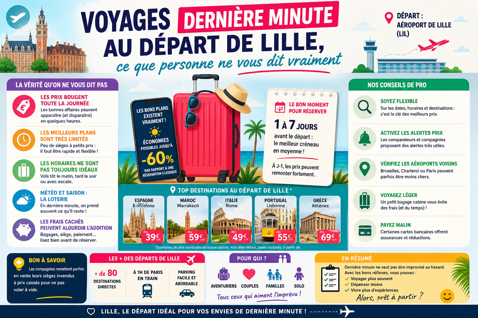 Infographie : Voyages dernière minute au départ de Lille, ce que personne ne vous dit vraiment