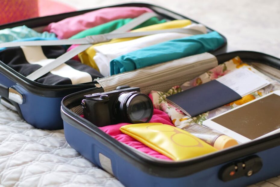 Valise ouverte prête pour une semaine de vacances ensoleillées