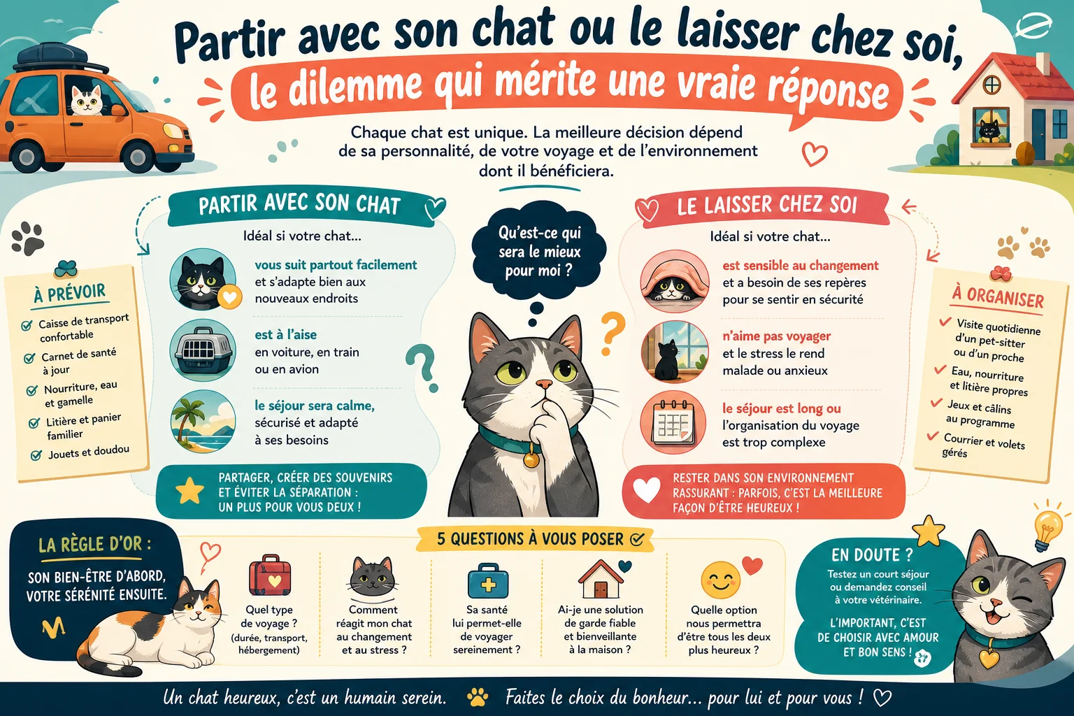 Infographie — Partir avec son chat ou le laisser chez soi, le dilemme qui mérite une vraie réponse