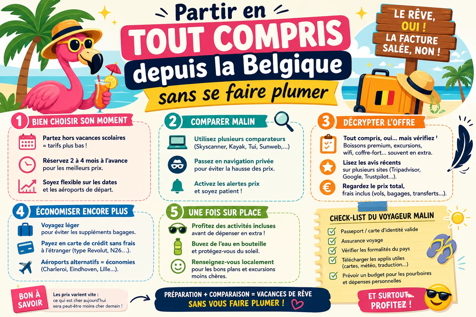 Infographie — Partir en tout compris depuis la Belgique sans se faire plumer