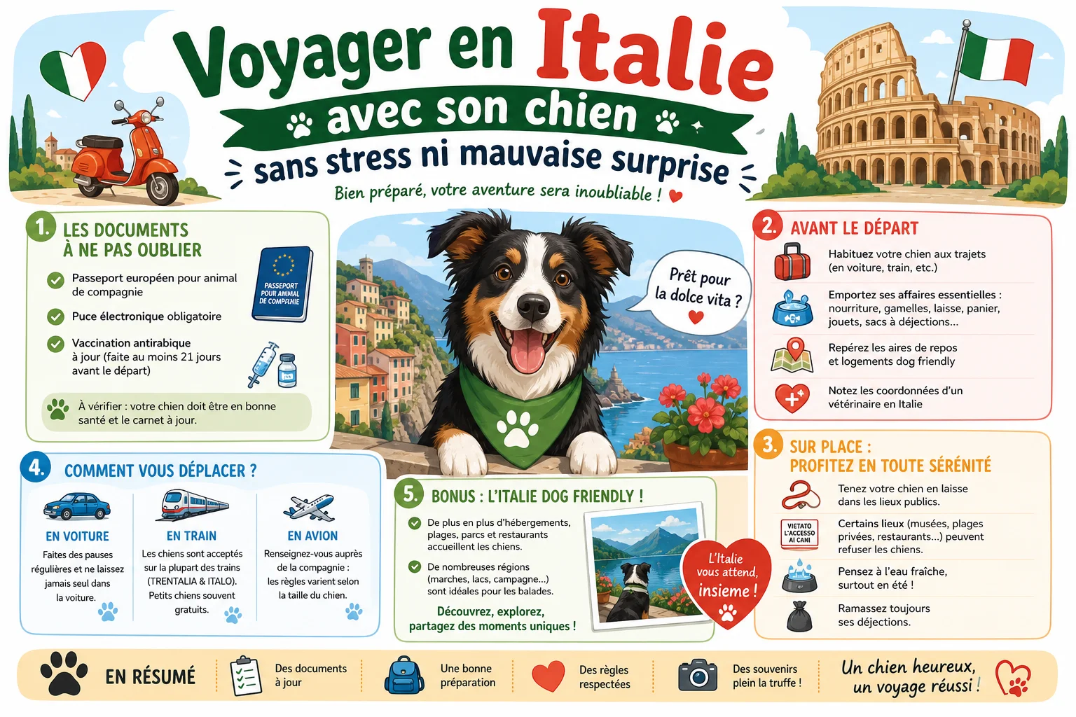 Infographie — Voyager en Italie avec son chien sans stress ni mauvaise surprise