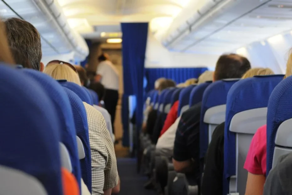 Passagers en cabine d’avion connectés via wifi durant un vol long-courrier